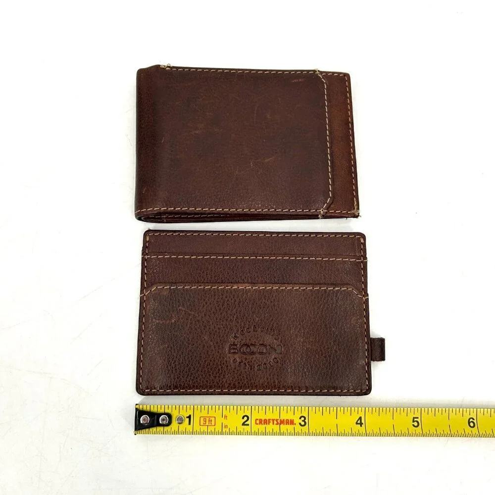BOCONI Men's Brown Leather Garth Slimster Bifold Wallet And ID Card Holder